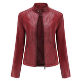 Red Leather Jacket Autumn and Winter Leisure Leather Motorcycle Jacket