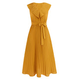 Women Date Dress Chiffon Pleated Dress Slim Fit Elegant Solid Color V-neck Dress