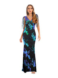 Women Evening Gown Sexy Retro Backless Sequins Dress