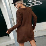 Women Knitted Sweater Mid-Length Long Sleeve Cable-Knit Sweater Cardigan