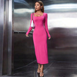 Women Dress Autumn Winter Sexy Square Collar Hip Skirt Tight Dress
