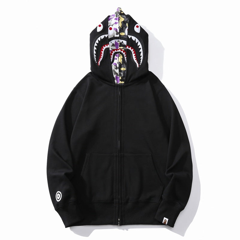 Bathing Ape Hoodie Shark Hooded USA Embroidered Printed Double Hat Zip Cardigan Sweater Jacket