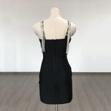 Women's Evening Dress Bandage Dress Sling Tassel Rhinestone Slim Fit Sheath Bandage One-Piece Dress