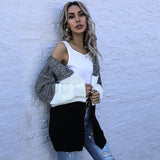 Women Knitted Sweater Fall/Winter Long Sleeve Color Matching Loose Casual Women's Cardigan Sweater Coat