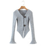 Women Sweater Knitwear Autumn Sexy Flared Long Sleeve Knitted Cardigan
