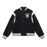 Women Jacket Stitching Color Blocking Baseball Uniform Coat Loose Lapel Embroidered Jacket