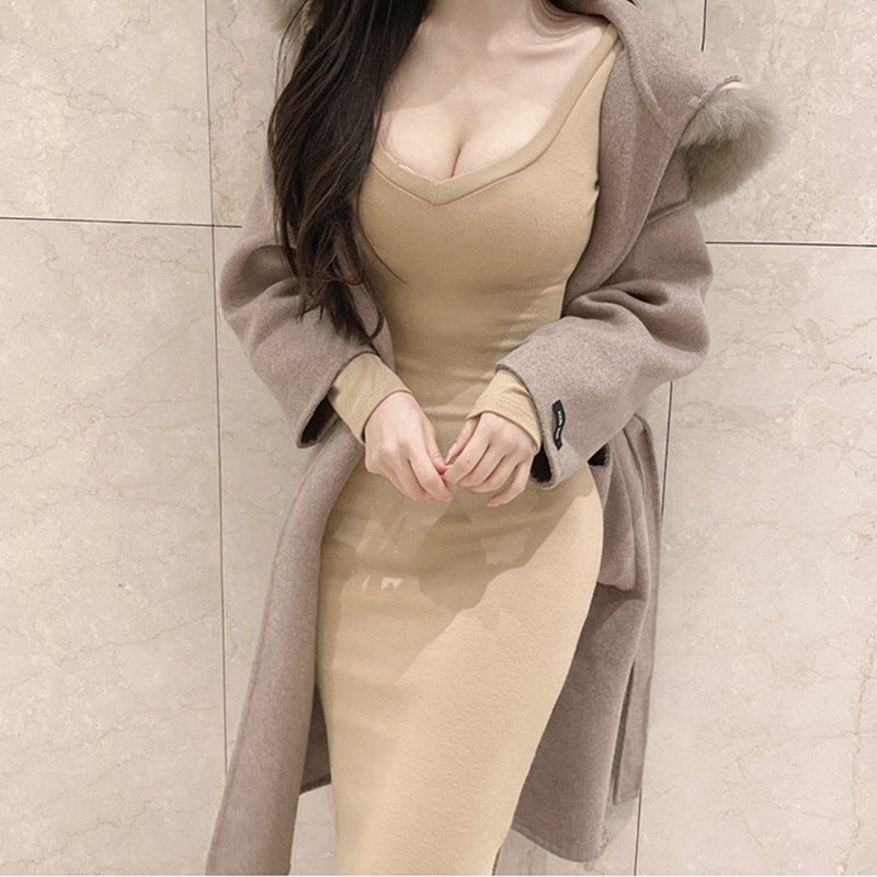 Women Dresses V-neck Long-Sleeve Dress Sheath Dress