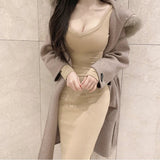 Women Dresses V-neck Long-Sleeve Dress Sheath Dress