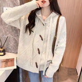 Women Knitwear Autumn Winter Retro Hooded Sweater Coat Knitted Cardigan