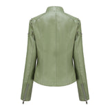 Red Leather Jacket Rivet Leather Clothing with Stand Collar Spring and Autumn Coat Women's Rivet Leather Clothing