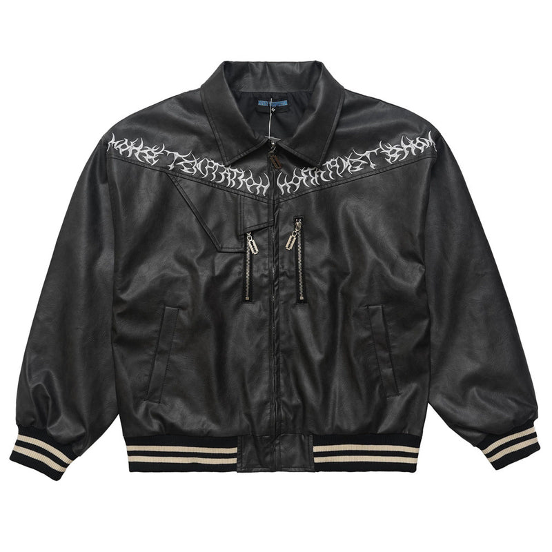 Men Jacket Coat Washed and Worn Leather Jacket Locomotive Style Embroidered Letters PU Leather Coat Autumn