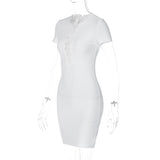 Women Dresses Summer Hollow Slim Solid Color Short Sleeve Dress