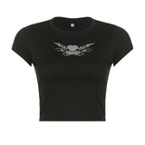 Women T-shirt Summer Sexy Hot Drilling Women's Cropped Top T-shirt