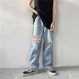 Men Jeans Ripped Jeans Hip Hop Summer Straight-Leg Pants