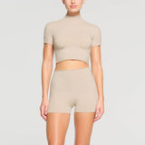 Women T-shirt Sexy Slim Fit Turtleneck T-shirt Short Top