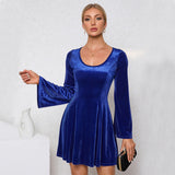 Women Dress Autumn and Winter Bell Sleeve Velvet Dress