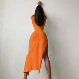 Women Dresses round Neck Sleeveless Slim Fit Slit Long Dress