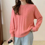Women Knitwear Autumn Winter Retro Twist round Neck Sweater Loose Sweater