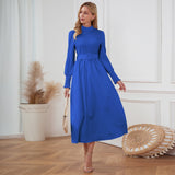 Women Date Dress Stand Collar Long Sleeve Skirt