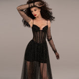Women Dresses Sexy Mesh Camisole Dress Dress Dress Long Skirt (Zns0409)