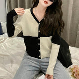 Women Knitwear Autumn Checkerboard Sweater Loose Knitted Cardigan