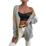 Women Knitted Sweater Autumn and Winter Knitting Long Sleeve Color Matching Sweater Cardigan