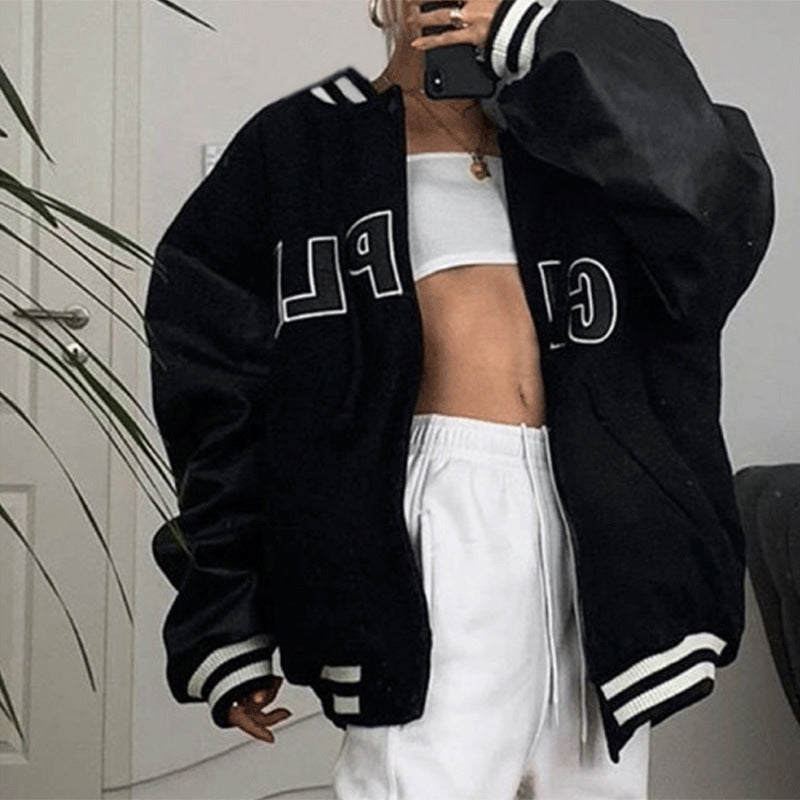 Women Trench Coat Winter Print Casual Loose Long-Sleeved Thickened Coat