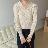 Women Knitwear Autumn Winter Retro Lapel Knitwear
