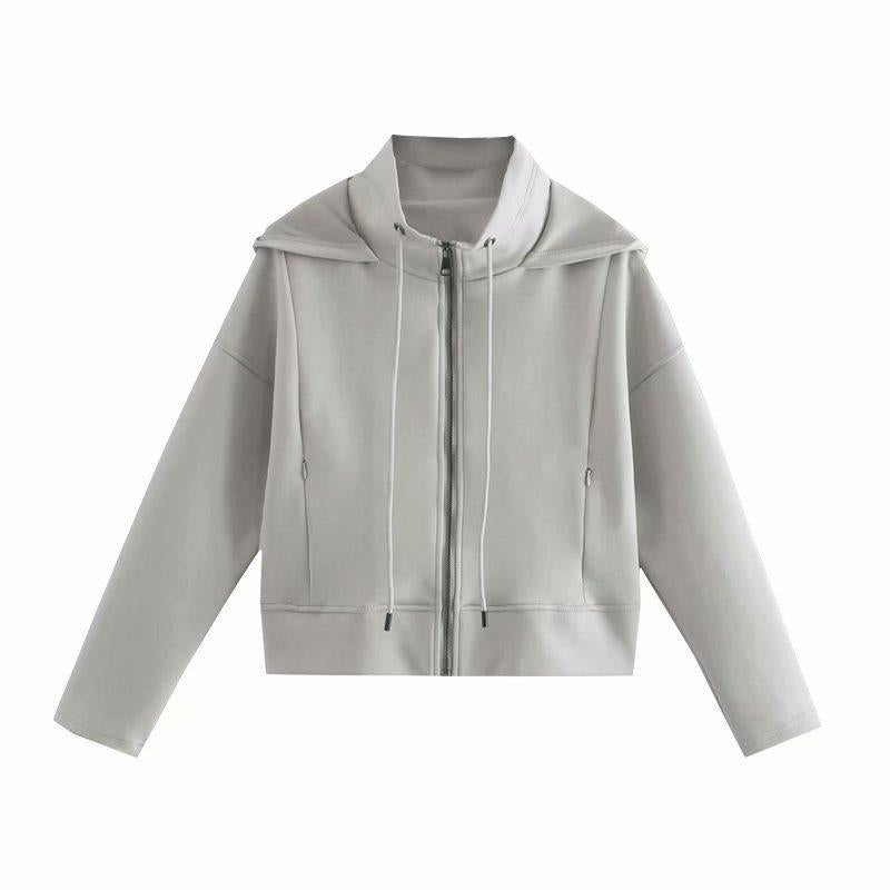 Women Jacket Stand Collar Hooded Sweater Sports Fitness Casual Zip Coat