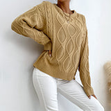 Women Knitted Sweater Casual Solid Color Long Sleeve round Neck Sweater
