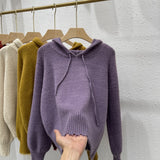 Women Knitted Pullover Spring and Autumn Sweater Women's Loose Long Sleeve Hooded Sweater Sweater