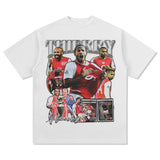 Mens Vintage Football T-Shirt Vintage Henry Printed Short Sleeve T-Shirt Washed Crew Neck