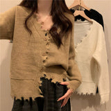 Women Knitted Cardigan V-neck Hole Autumn Sweater Coat