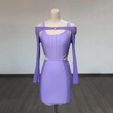 Women's Evening Dress Long Sleeve Mesh Dress Cutout Sling Dress Backless Hip Skirt