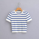 Women Sweater Knitwear Short Ice Silk Knitted Short Sleeve T-shirt