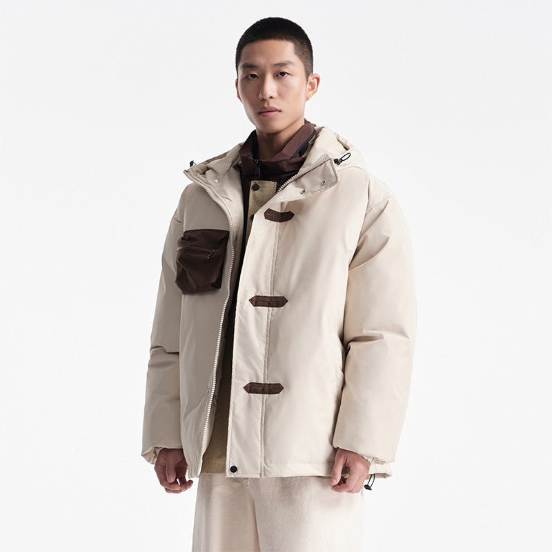 Unisex Winter Cotton Coat Winter Three-Dimensional Pocket Decorative Hooded Cotton-Padded Coat