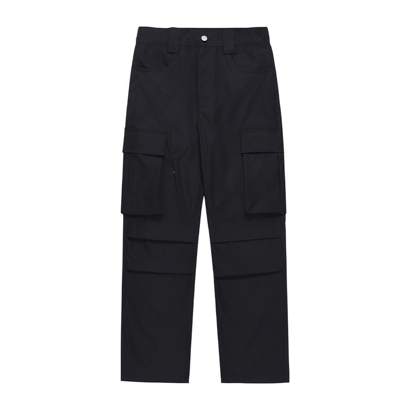 Men Sweatpants Multi-Pocket Cargo Pants Straight-Leg Trousers