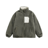 Unisex Winter Cotton Coat Vintage Double-Sided Wear Loose and Warm Pocket Cashmere Cotton-Padded Coat