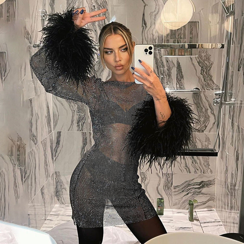 Women Dresses Mesh Dress Sexy Dress (Bla0420)