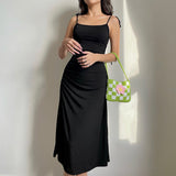 Women Dresses Black Slip Dress Long Dress (Bla0420)