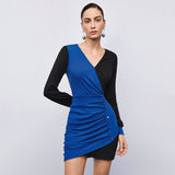 Women Dress V-neck Party Lantern Sleeve Slim-Fit Hip-Wrapped Short Dress