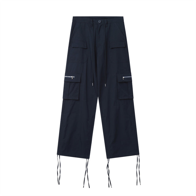Men Sweatpants Multi-Pocket Drawstring Loose Straight-Leg Wide-Leg Pants