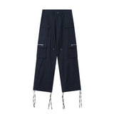 Men Sweatpants Multi-Pocket Drawstring Loose Straight-Leg Wide-Leg Pants