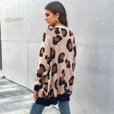 Women Knitted Sweater Fall Long Leopard Cardigan Knitted Sweater Coat