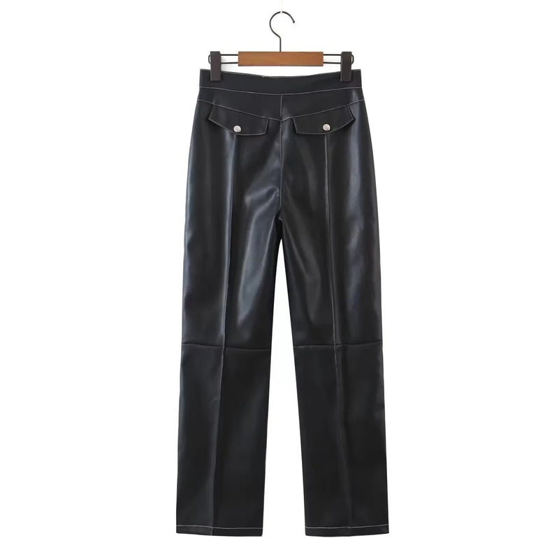 Women Sweatpants Autumn and Winter PU Trousers Straight Women's Pants