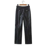 Women Sweatpants Autumn and Winter PU Trousers Straight Women's Pants