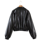 Women Leather Jacket Fall/Winter Leather Jacket Coat Women's Loose Lapels PU Leather Motorcycle Top