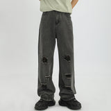 Men Jeans Washed Jeans Loose Slim Trousers