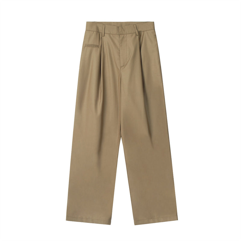 Men Sweatpants Casual Straight-Leg Suit Pants Solid Color Loose Drooping Wide Leg Trousers