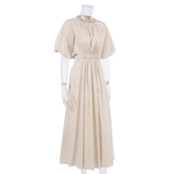 Women Dress Casual Hollow round Neck Puff Sleeve Dress